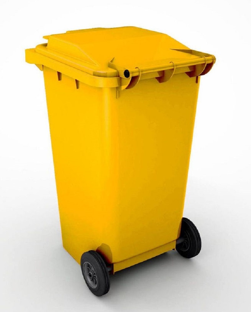 желтый бак для мусора