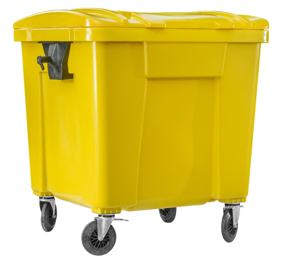 желтый мусорный контейнер